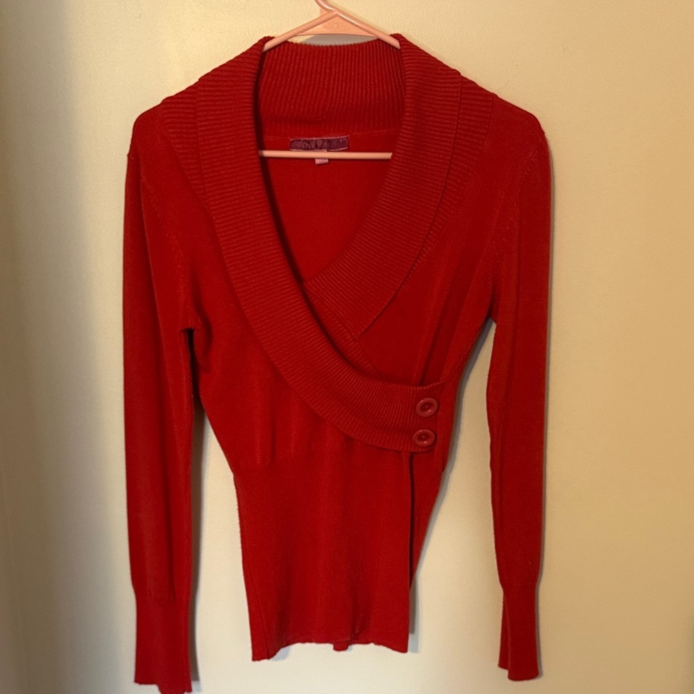 Derek Heart Red Wrap Sweater